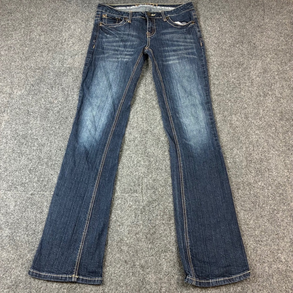 Rue21‎ Womens Bootcut Jeans Size 3/4R Dark Wash Embroidered Back Pockets Stretch